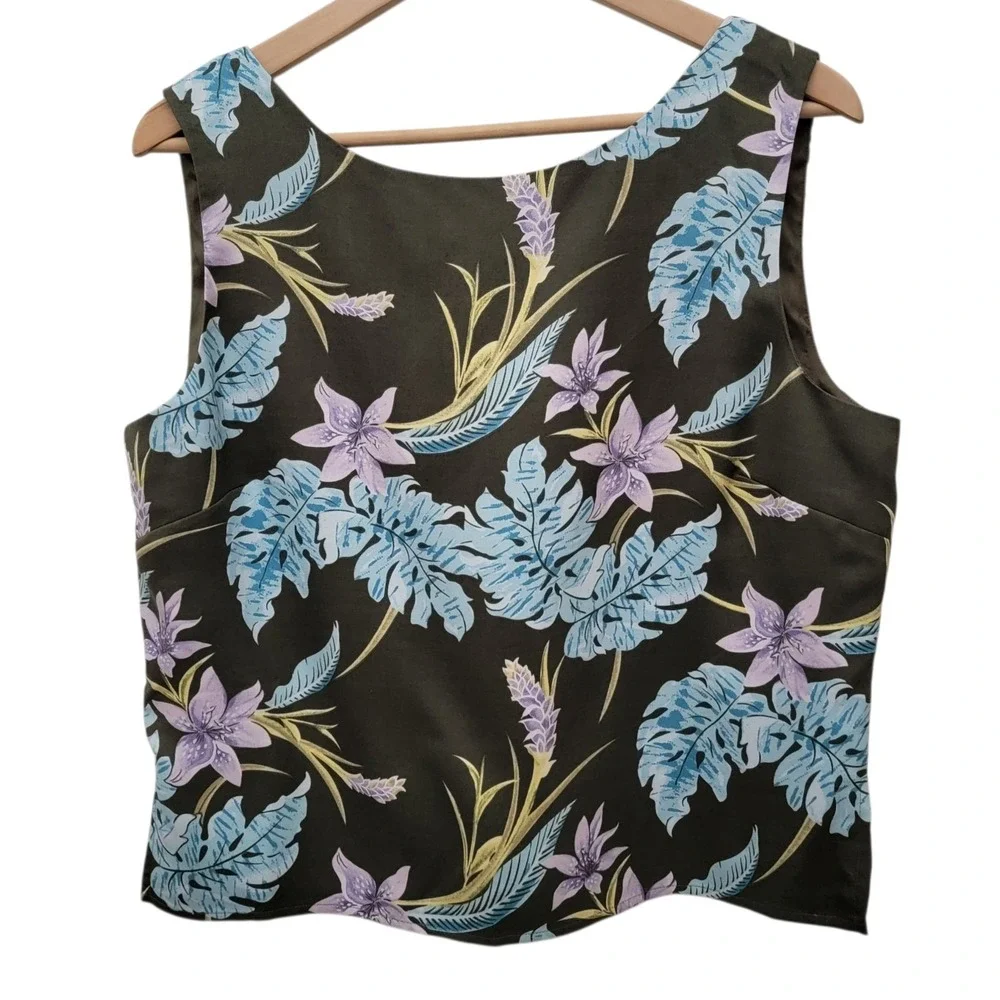 Tommy Bahama Silk Tank Top Womens 14 Lily‎ Island Shell Green Floral Resort Wear